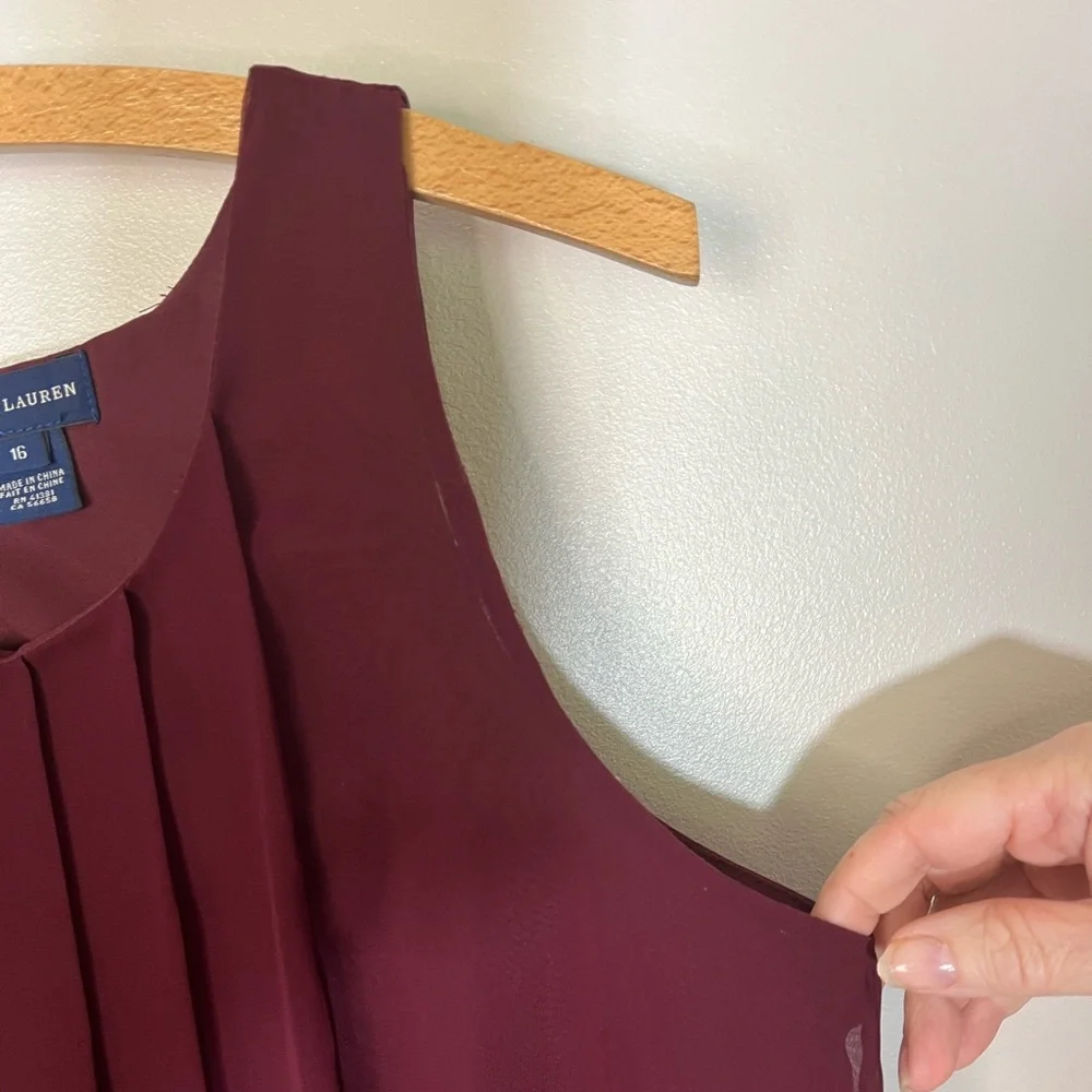 Ralph Lauren Girl’s Pleated Burgundy Sleeveless Chiffon Dress Size 16
